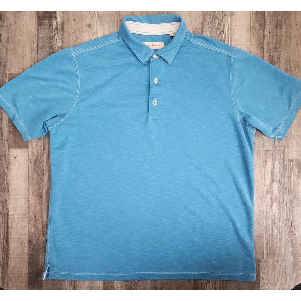 TOMMY BAHAMA Polo Shirt Mens Large Blue Golf Short Sleeve Logo Embroidered